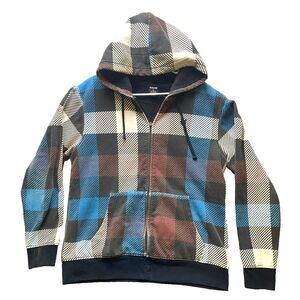 Zoo York Jacket Adult Large Plaid Full Zip Sherpa‎ Fleece Hoodie Skater Y2K Mens